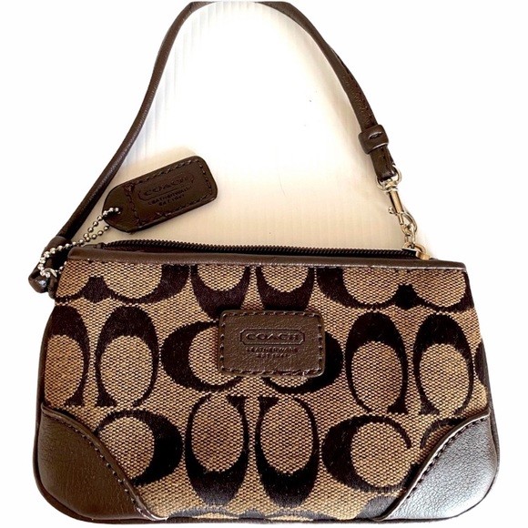 Coach Wristlet Purse Luxury Signature Monogram Classic CC Print Neutral Brown